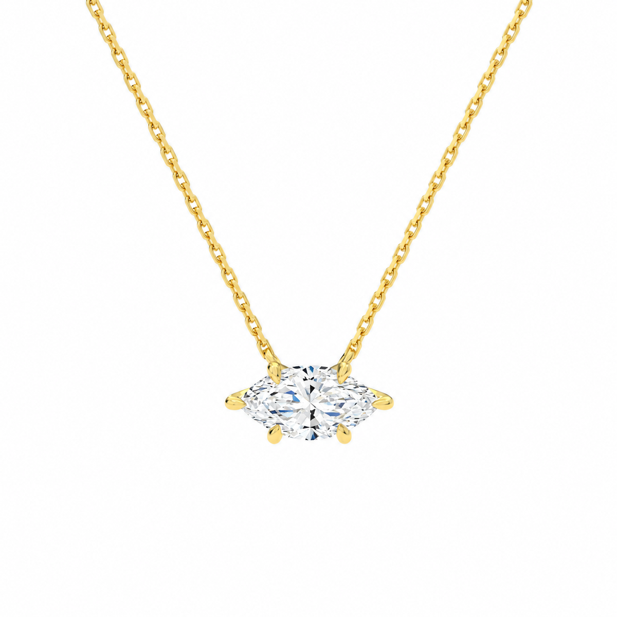 Solenne Marquise Solitaire Lab-Grown Diamond Necklace in 14K Yellow Gold, front view