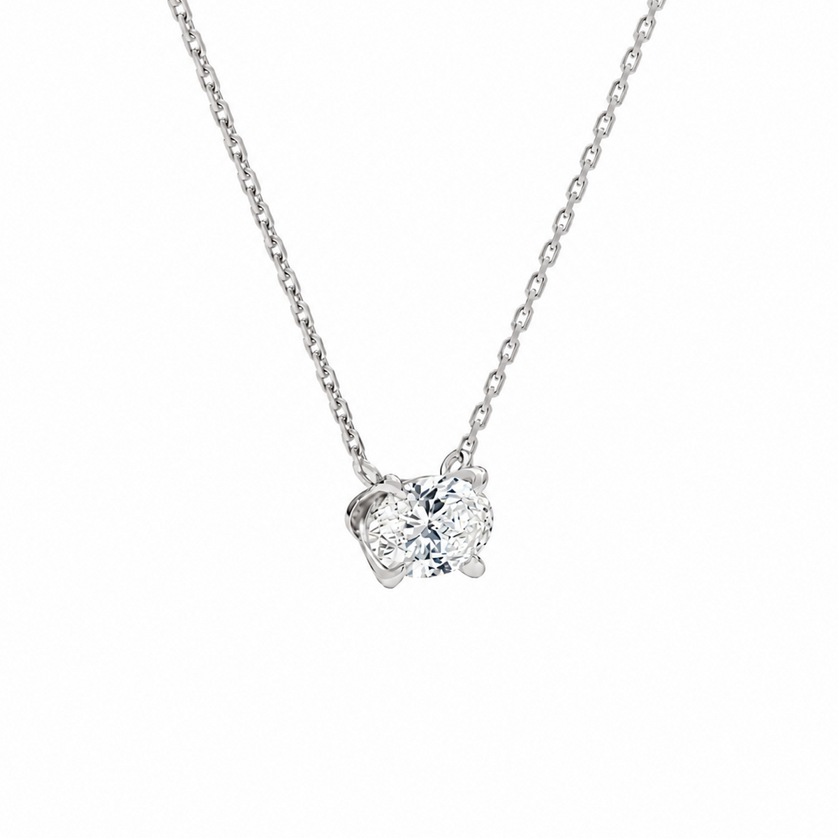 Solenne Oval Solitaire Lab-Grown Diamond Necklace in 18K White Gold, alternate product view