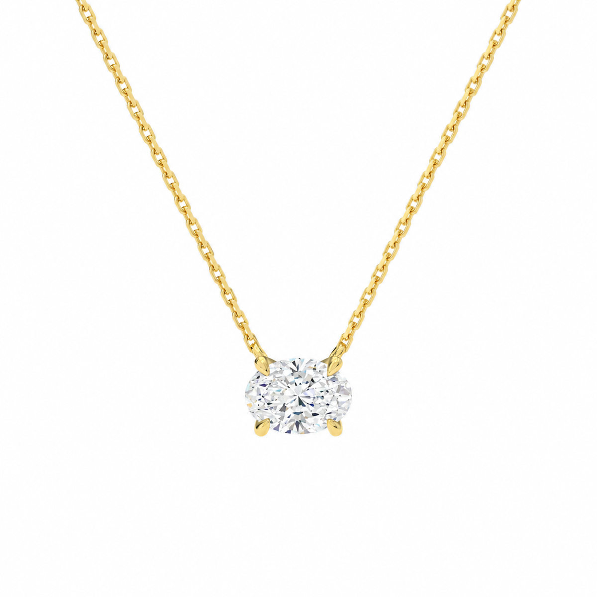 Solenne Oval Solitaire Lab-Grown Diamond Necklace in 18K Yellow Gold, front view