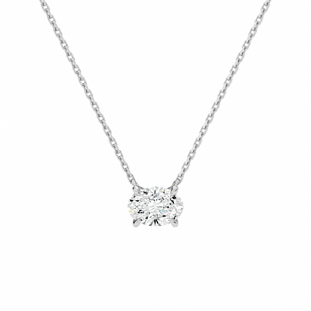 Solenne Oval Solitaire Lab-Grown Diamond Necklace in Platinum, front view