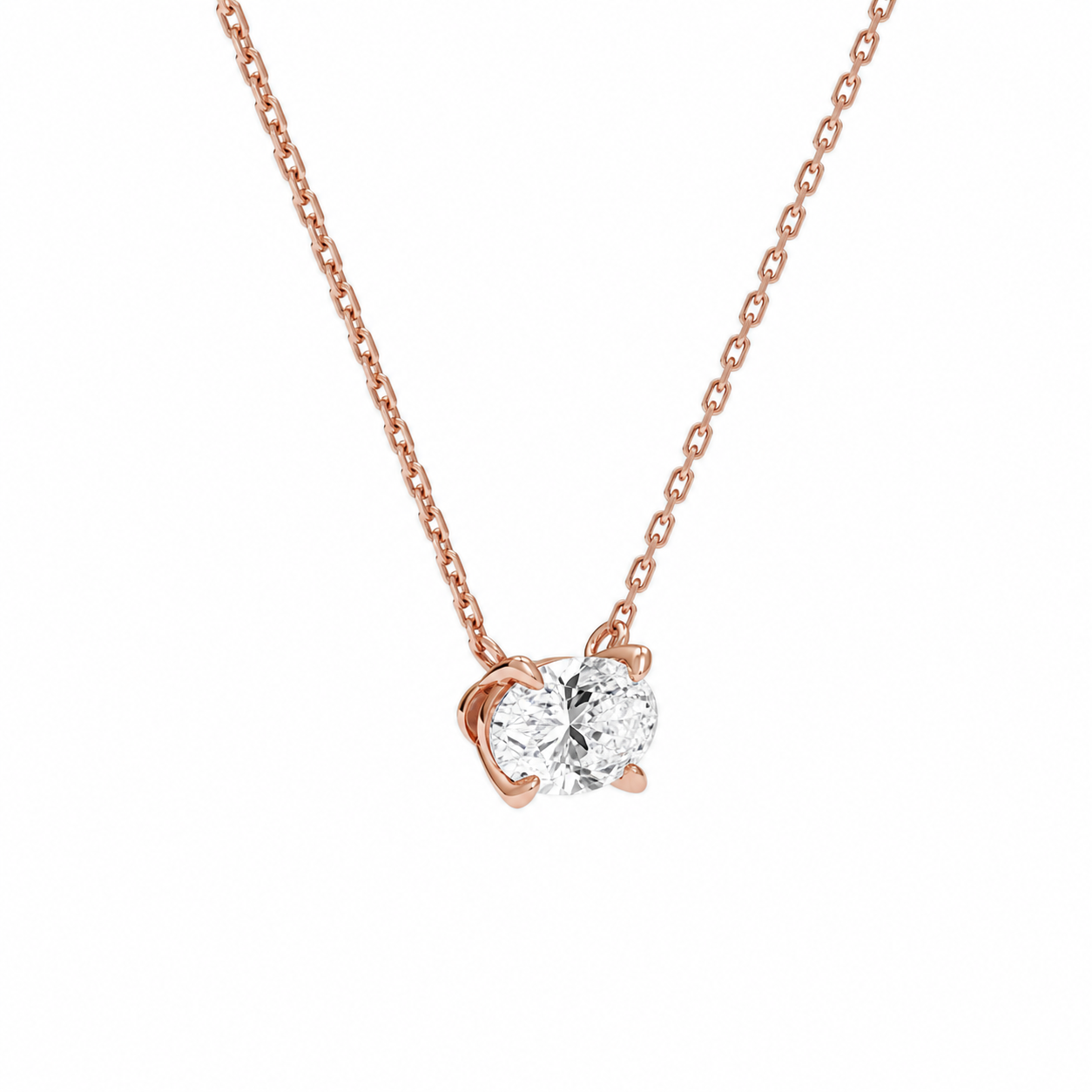 Solenne Oval Solitaire Diamond Necklace in 14K Rose Gold second product view