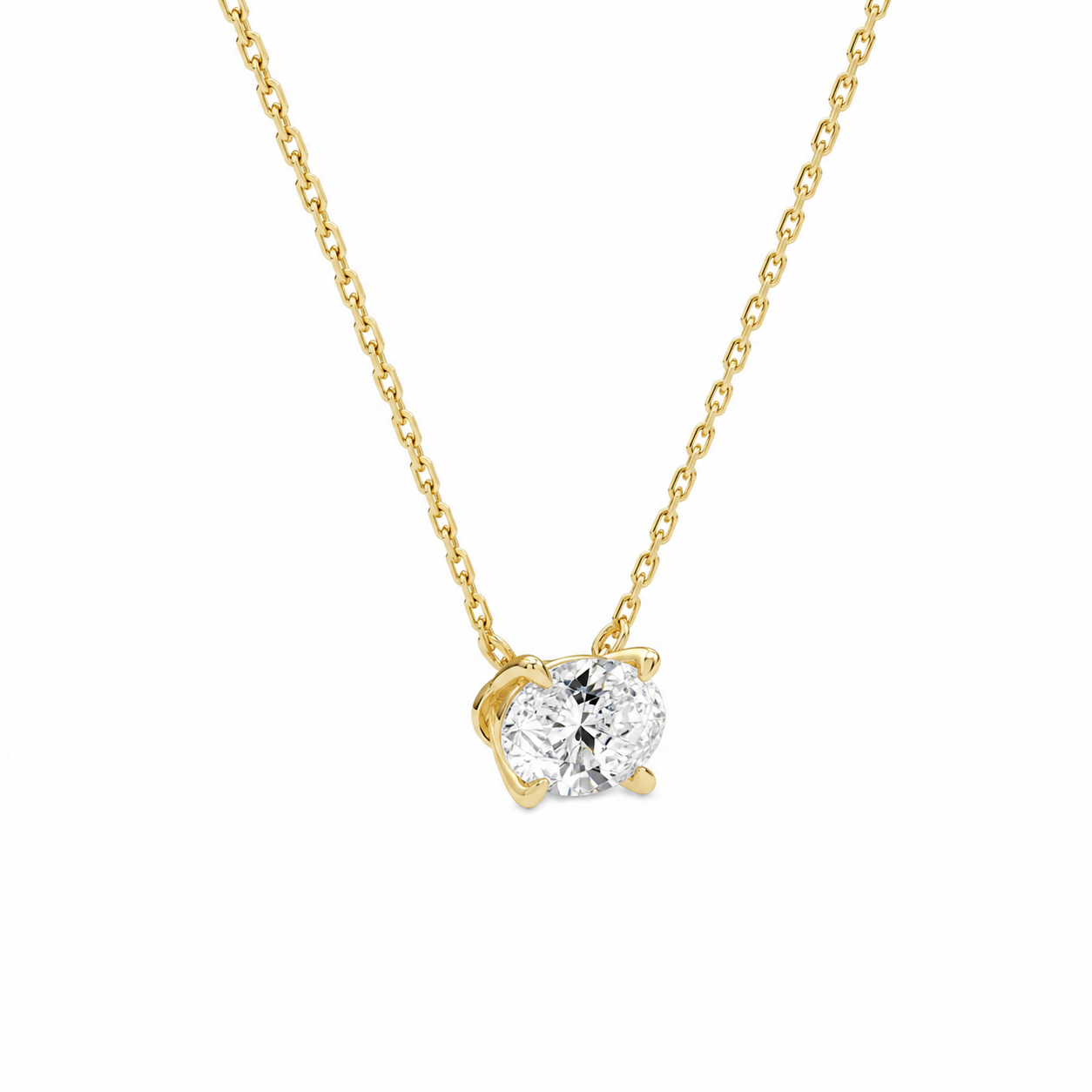 Solenne Oval Solitaire Diamond Necklace in 18K Yellow Gold second product view