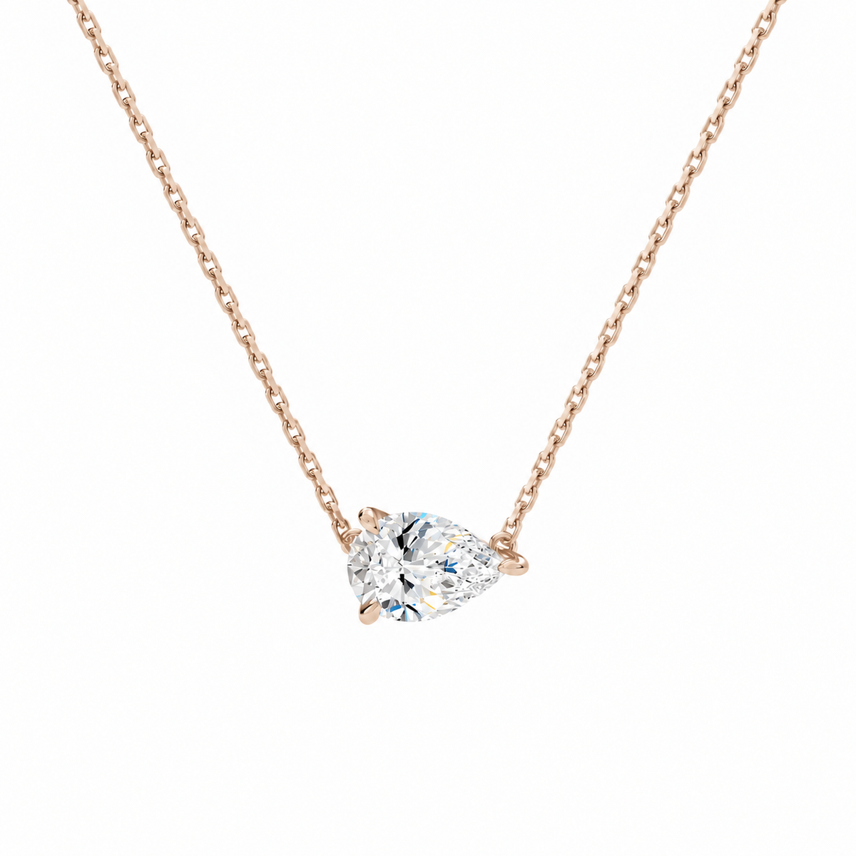Solenne Pear Solitaire Lab-Grown Diamond Necklace in 14K Rose Gold, front view