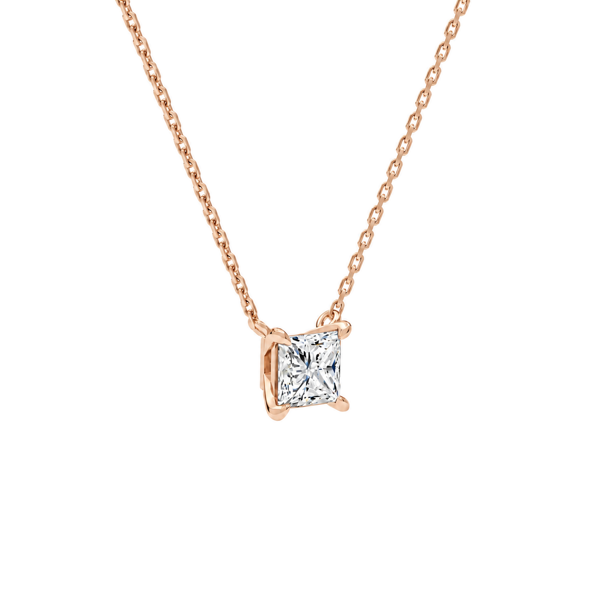 Solenne Princess Solitaire Lab-Grown Diamond Necklace in 14K Rose Gold, alternate product view