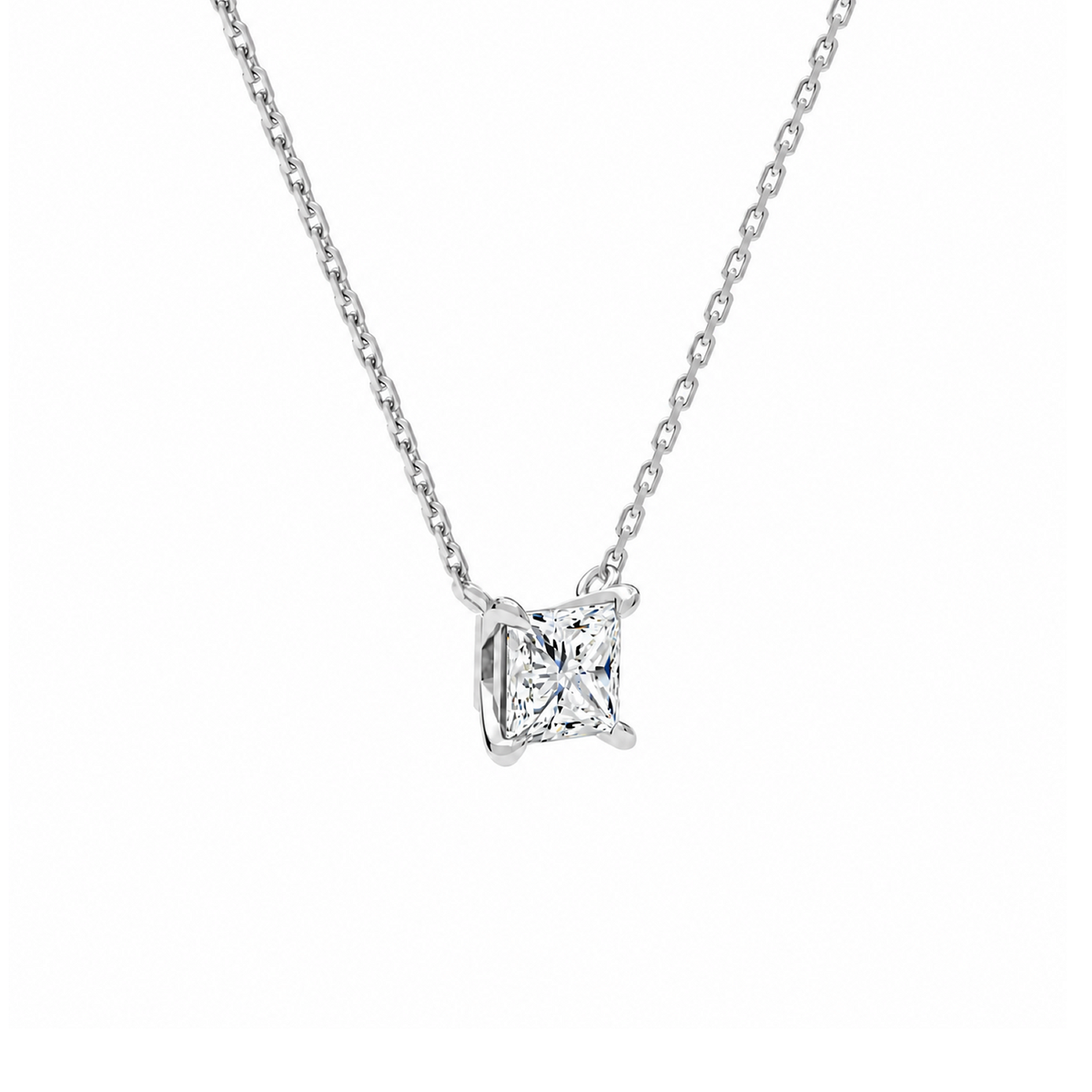 Solenne Princess Solitaire Lab-Grown Diamond Necklace in 18K White Gold, alternate product view