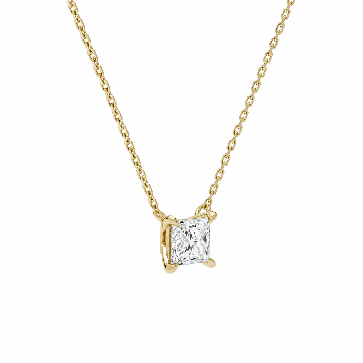 Solenne Princess Solitaire Diamond Necklace in 14K Yellow Gold second product view