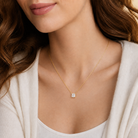 Solenne Princess Solitaire Lab-Grown Diamond Necklace in 18K Yellow Gold, worn on neck