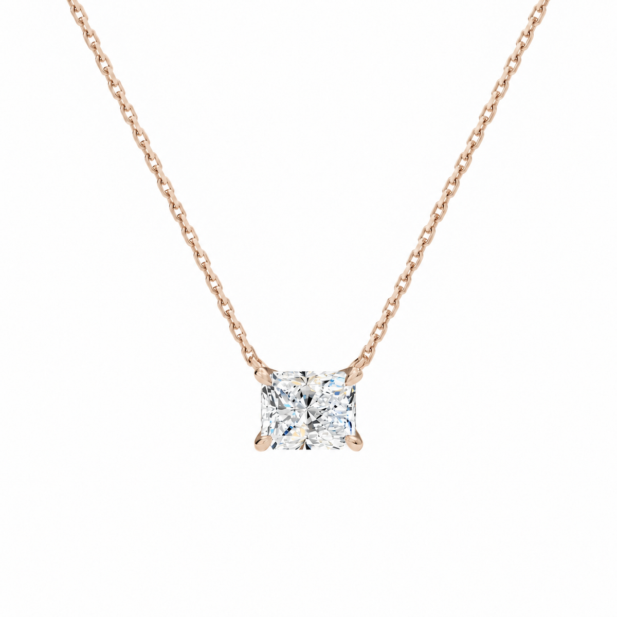 Solenne Radiant Solitaire Lab-Grown Diamond Necklace in 14K Rose Gold, front view