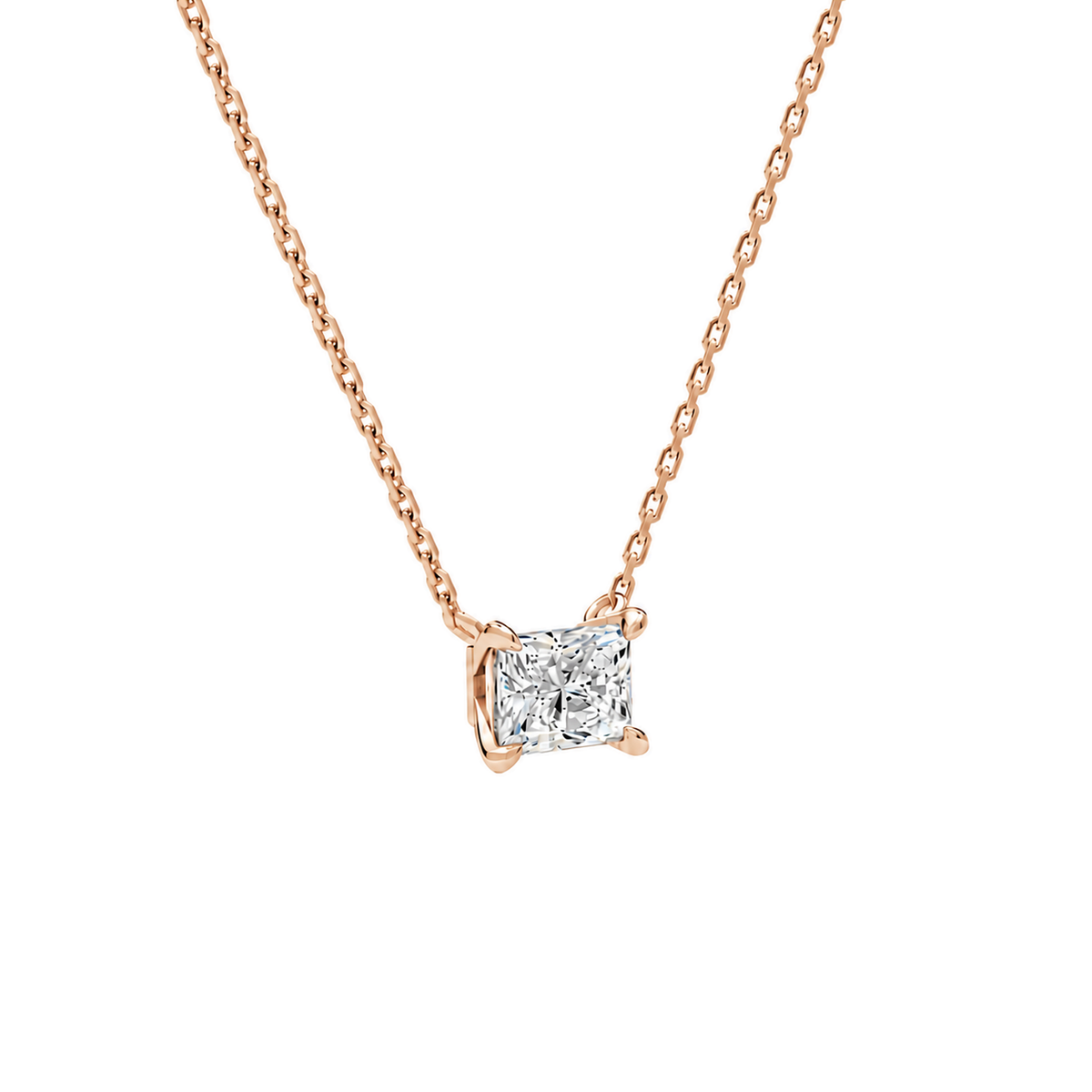 Solenne Radiant Solitaire Lab-Grown Diamond Necklace in 14K Rose Gold, alternate product view