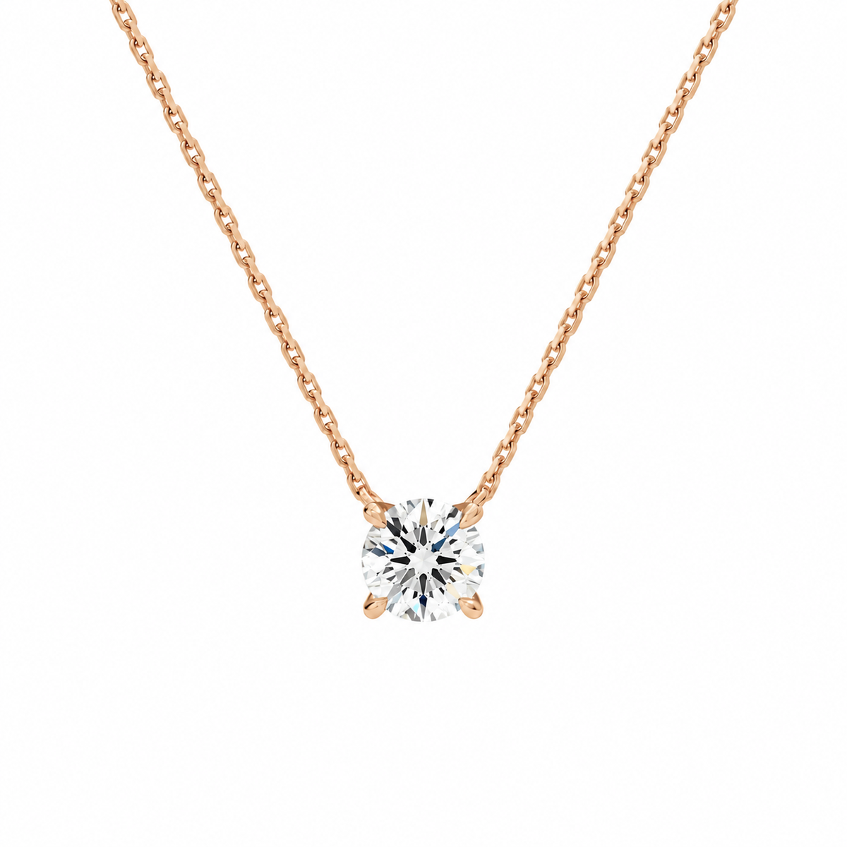 Solenne Round Solitaire Lab-Grown Diamond Necklace in 14K Rose Gold, front view