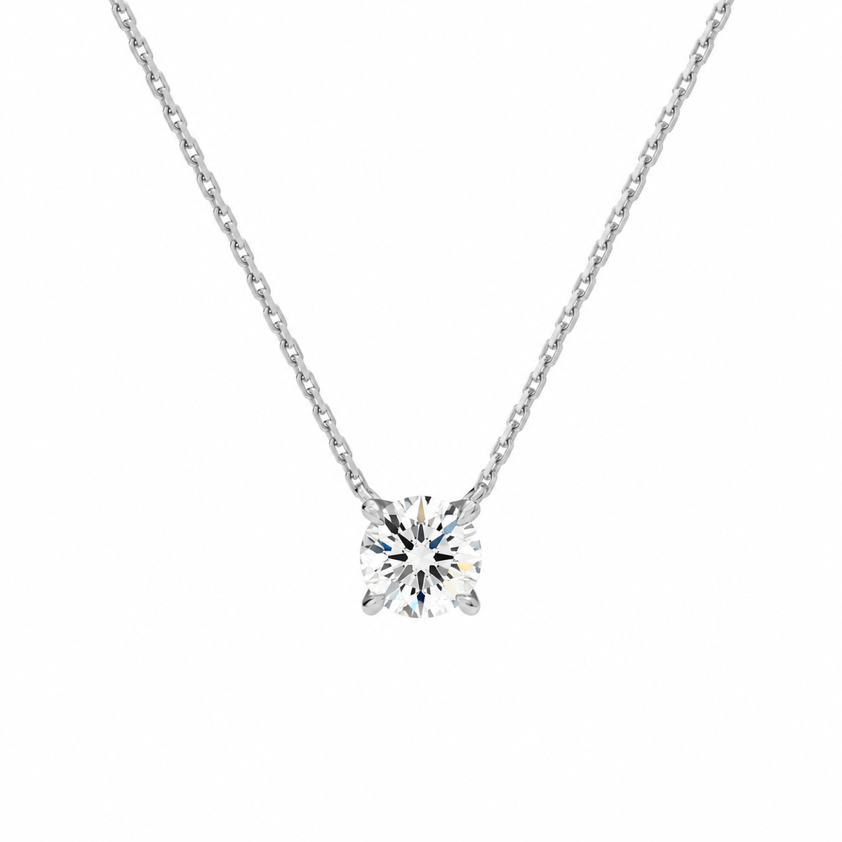 Solenne Round Solitaire Lab-Grown Diamond Necklace in 14K White Gold, front view