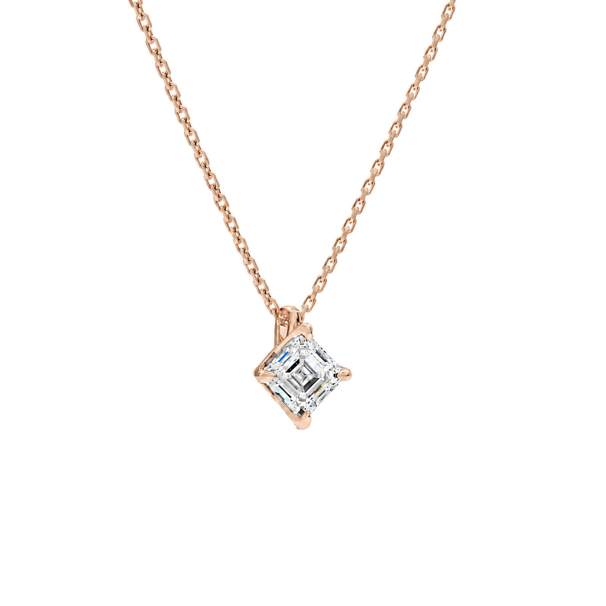 Elysia Asscher Solitaire Lab-Grown Diamond Pendant Necklace in 14K Rose Gold, alternate product view