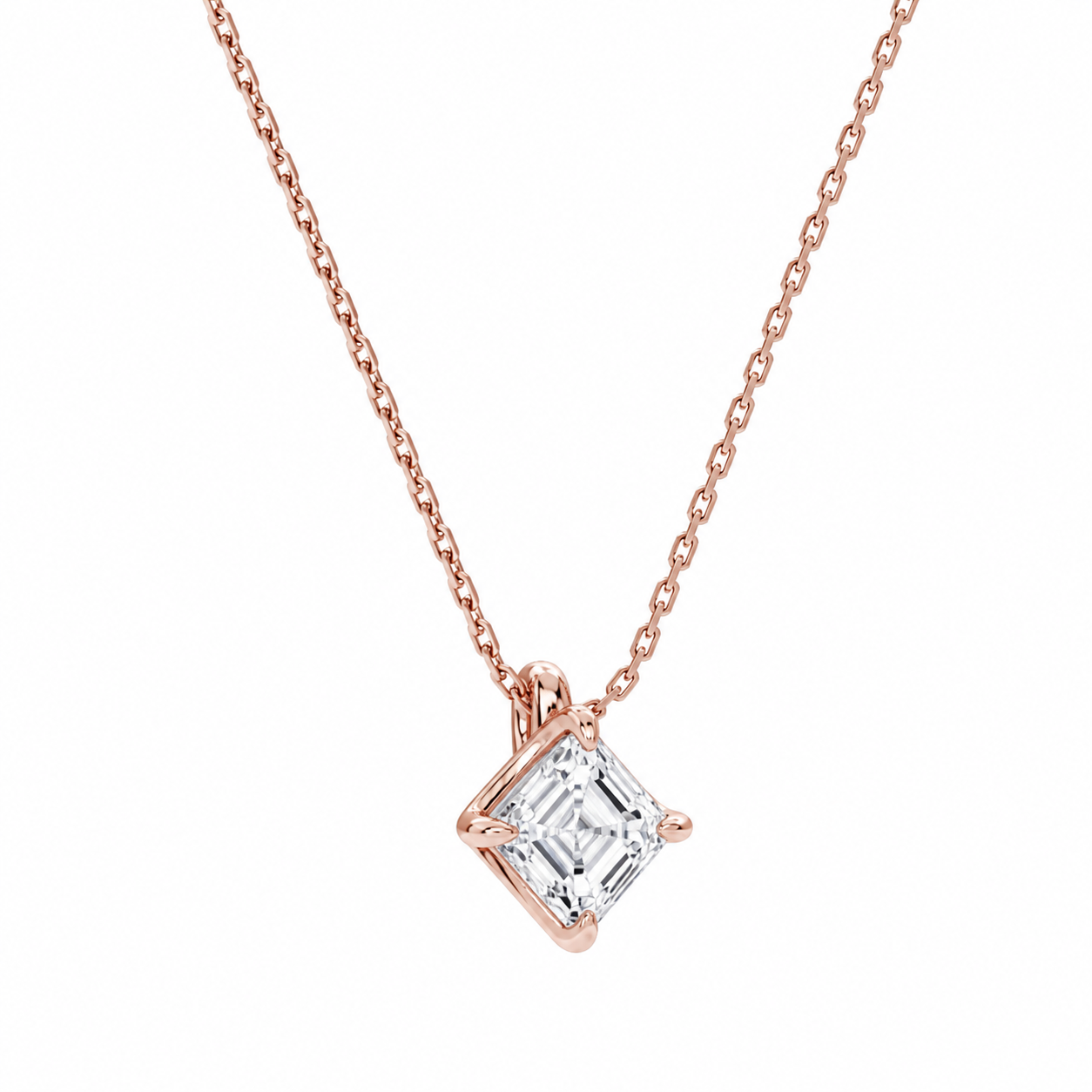 Elysia Asscher Solitaire Diamond Pendant Necklace in 14K Rose Gold second product view