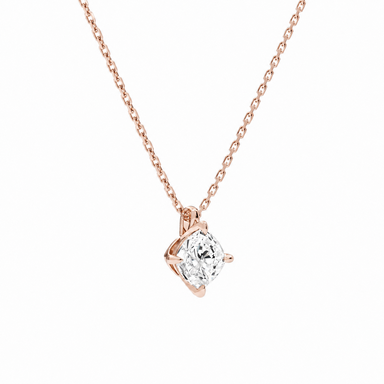 Elysia Cushion Solitaire Diamond Pendant Necklace in 14K Rose Gold second product view