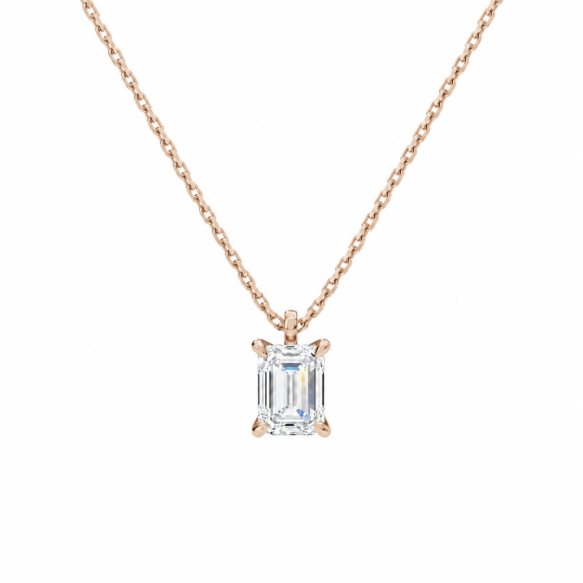Elysia Emerald Solitaire Lab-Grown Diamond Pendant Necklace in 14K Rose Gold, front view