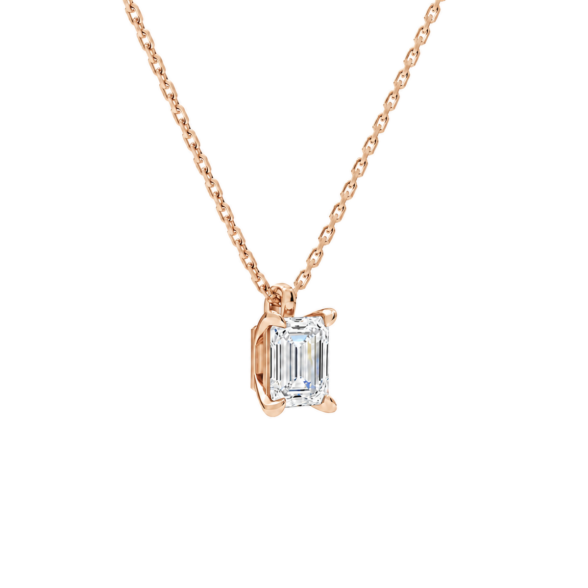 Elysia Emerald Solitaire Lab-Grown Diamond Pendant Necklace in 14K Rose Gold, alternate product view