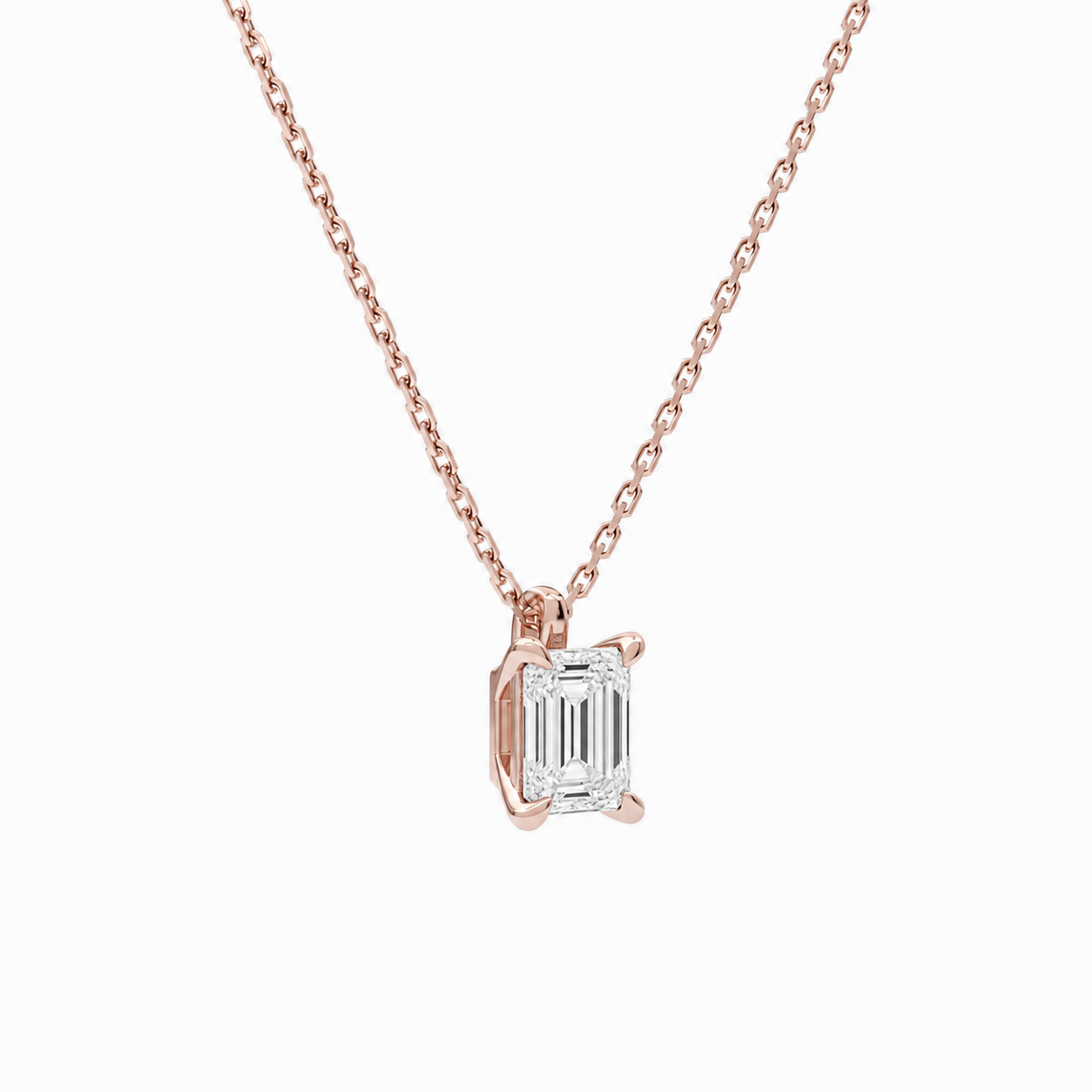 Elysia Emerald Solitaire Diamond Pendant Necklace in 14K Rose Gold second product view