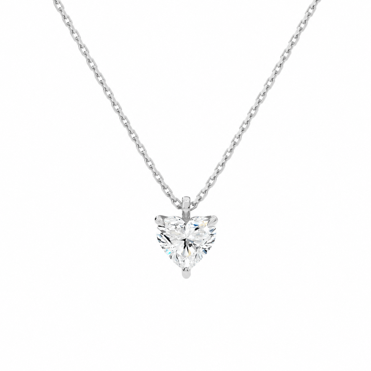 Elysia Heart Solitaire Lab-Grown Diamond Pendant Necklace in 14K White Gold, front view