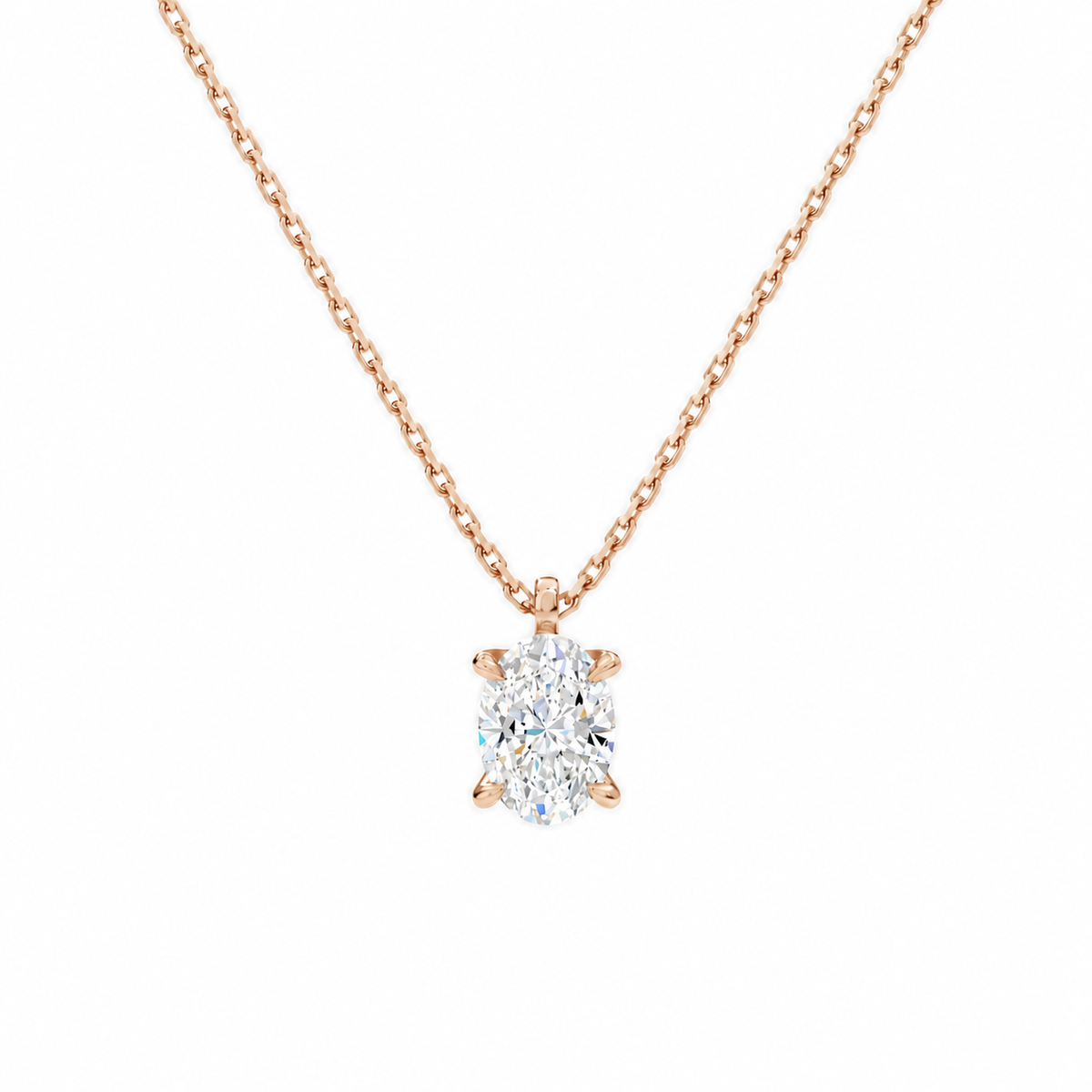 Elysia Oval Solitaire Lab-Grown Diamond Pendant Necklace in 14K Rose Gold, front view