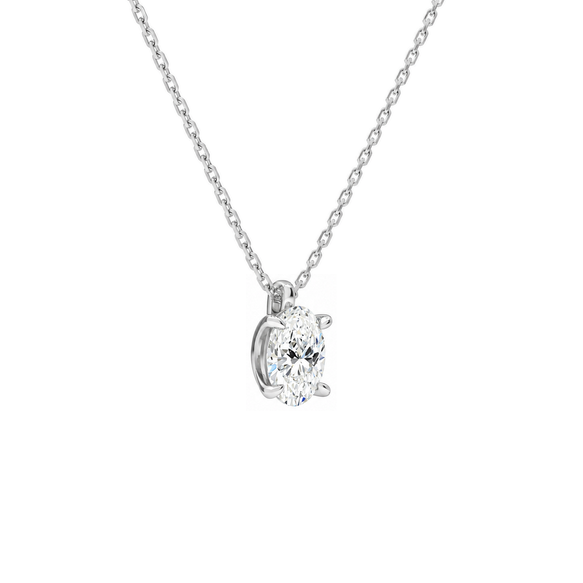 Elysia Oval Solitaire Lab-Grown Diamond Pendant Necklace in 18K White Gold, alternate product view