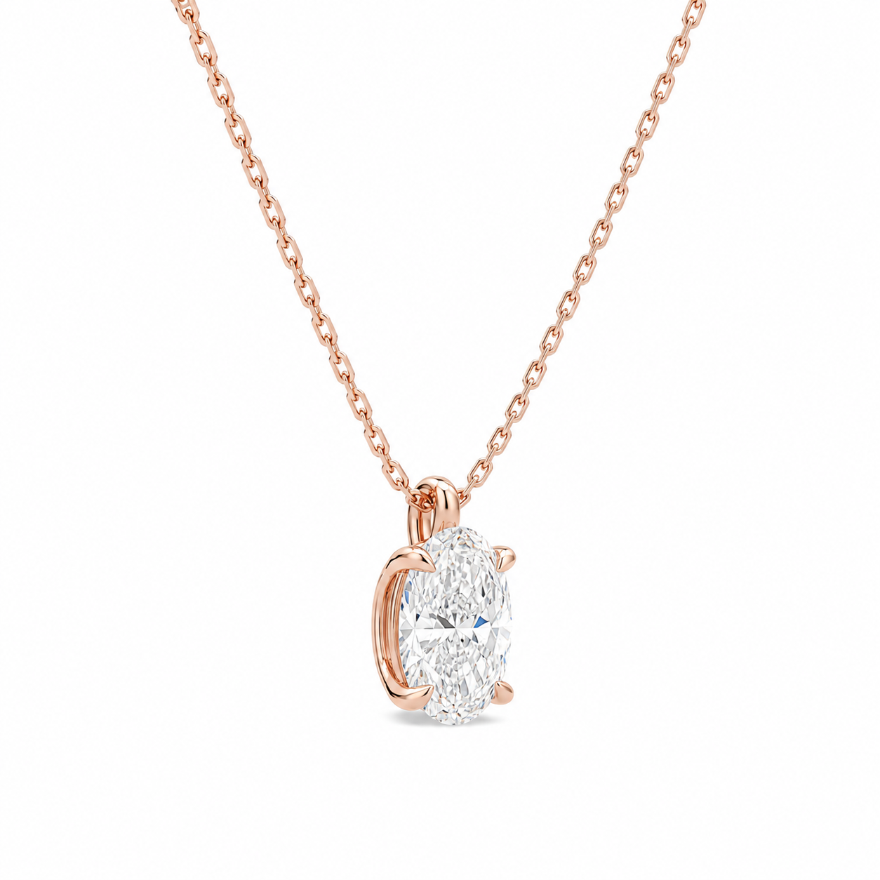 Elysia Oval Solitaire Diamond Pendant Necklace in 14K Rose Gold second product view