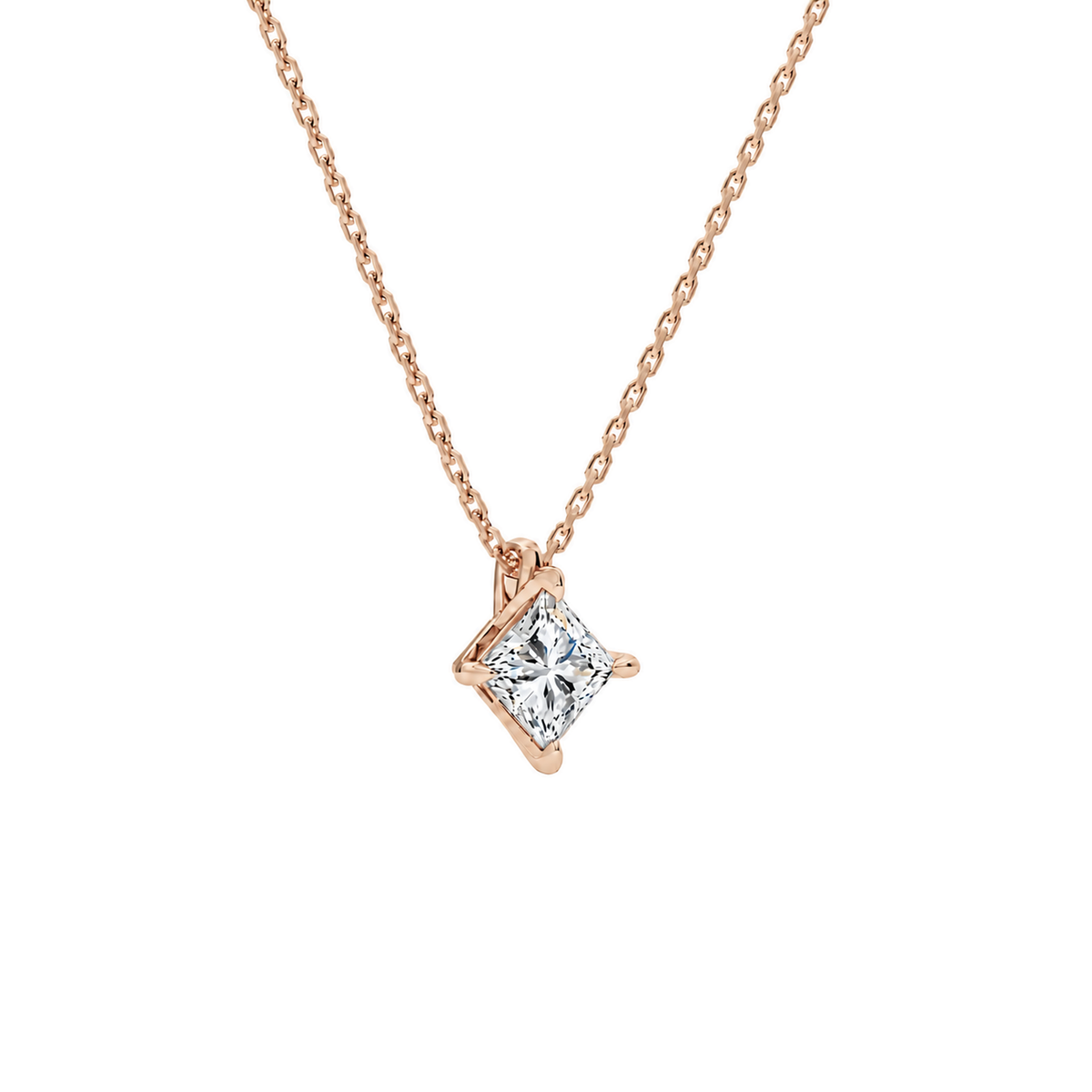 Elysia Princess Solitaire Lab-Grown Diamond Pendant Necklace in 14K Rose Gold, alternate product view