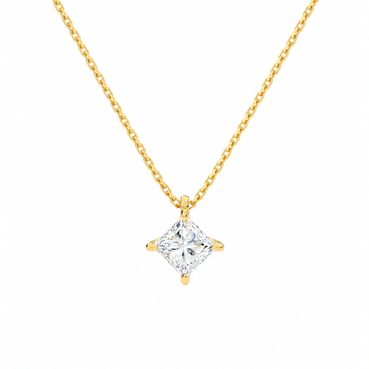 Elysia Princess Solitaire Lab-Grown Diamond Pendant Necklace in 18K Yellow Gold, front view
