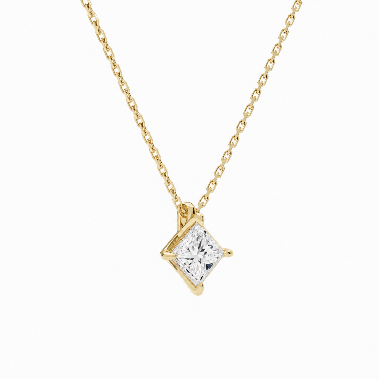 Elysia Princess Solitaire Diamond Pendant Necklace in 18K Yellow Gold second product view