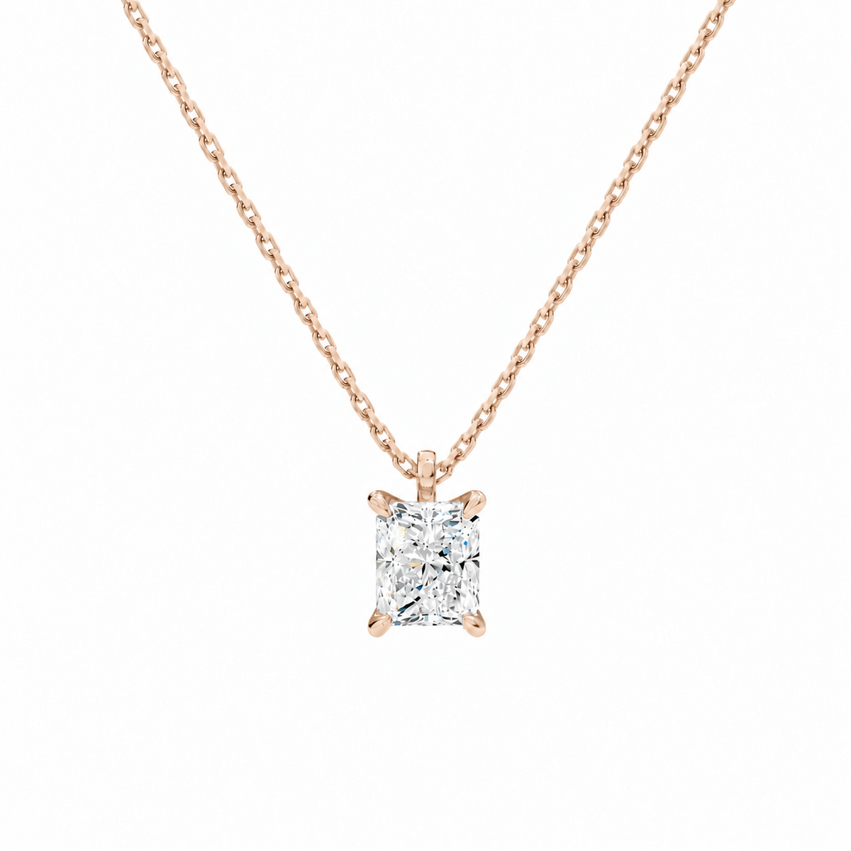 Elysia Radiant Solitaire Lab-Grown Diamond Pendant Necklace in 14K Rose Gold, front view