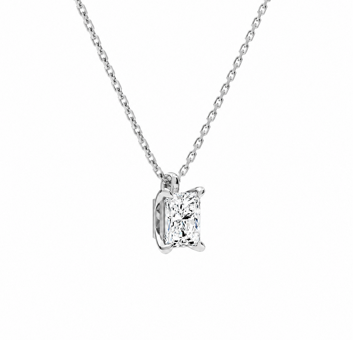 Elysia Radiant Solitaire Lab-Grown Diamond Pendant Necklace in 18K White Gold, alternate product view