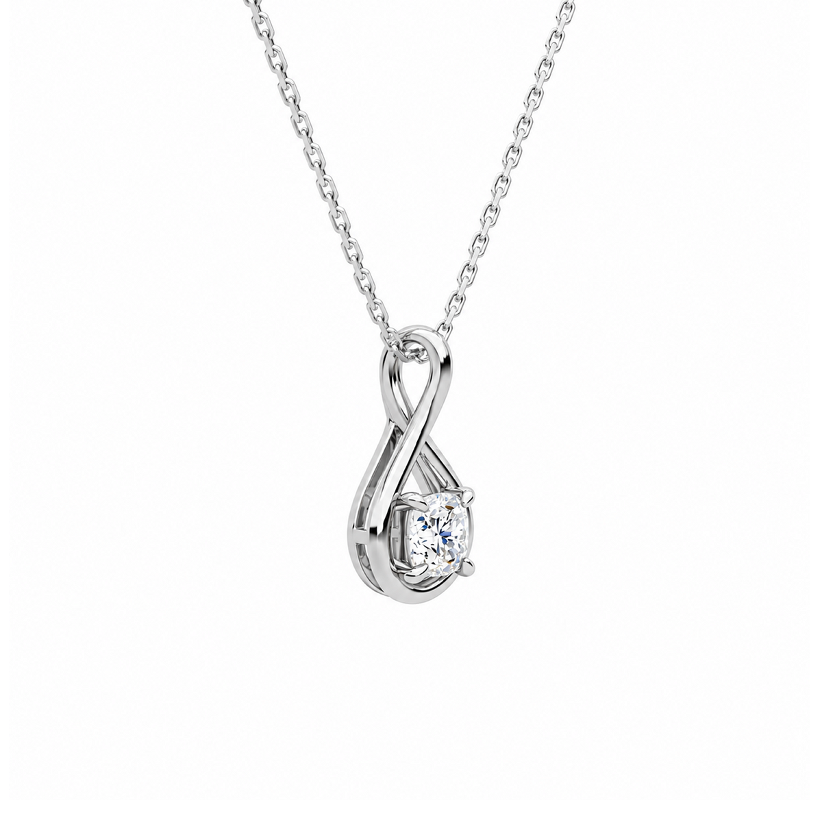 Auralie Cushion Solitaire Twist Lab-Grown Diamond Pendant Necklace in 18K White Gold, alternate product view