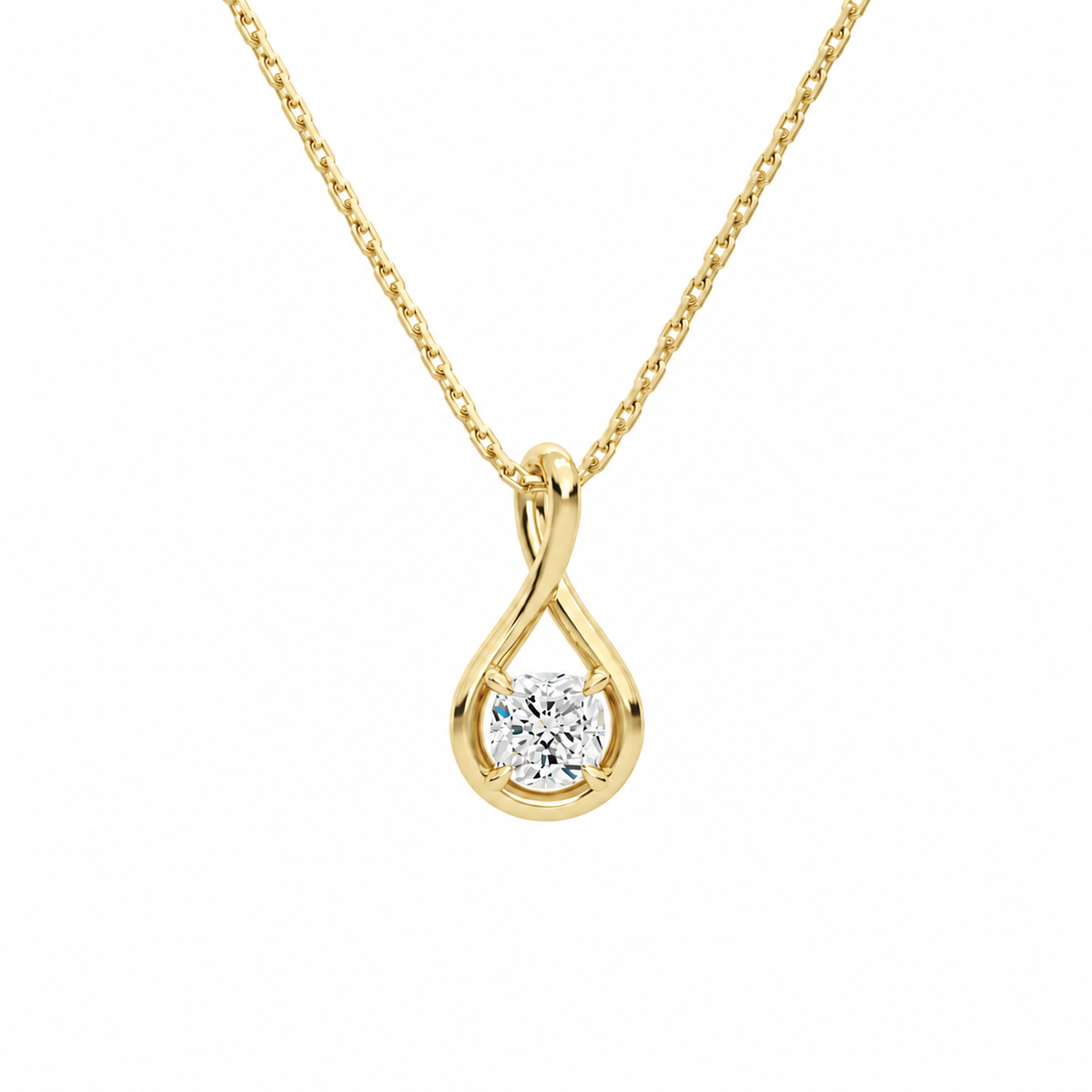 Auralie Cushion Solitaire Twist Lab-Grown Diamond Pendant Necklace in 18K Yellow Gold, front view