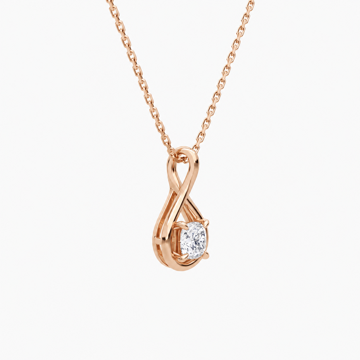 Auralie Cushion Solitaire Twist Diamond Pendant Necklace in 14K Rose Gold second product view