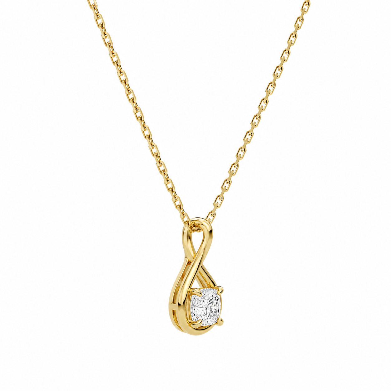 Auralie Cushion Solitaire Twist Diamond Pendant Necklace in 18K Yellow Gold second product view