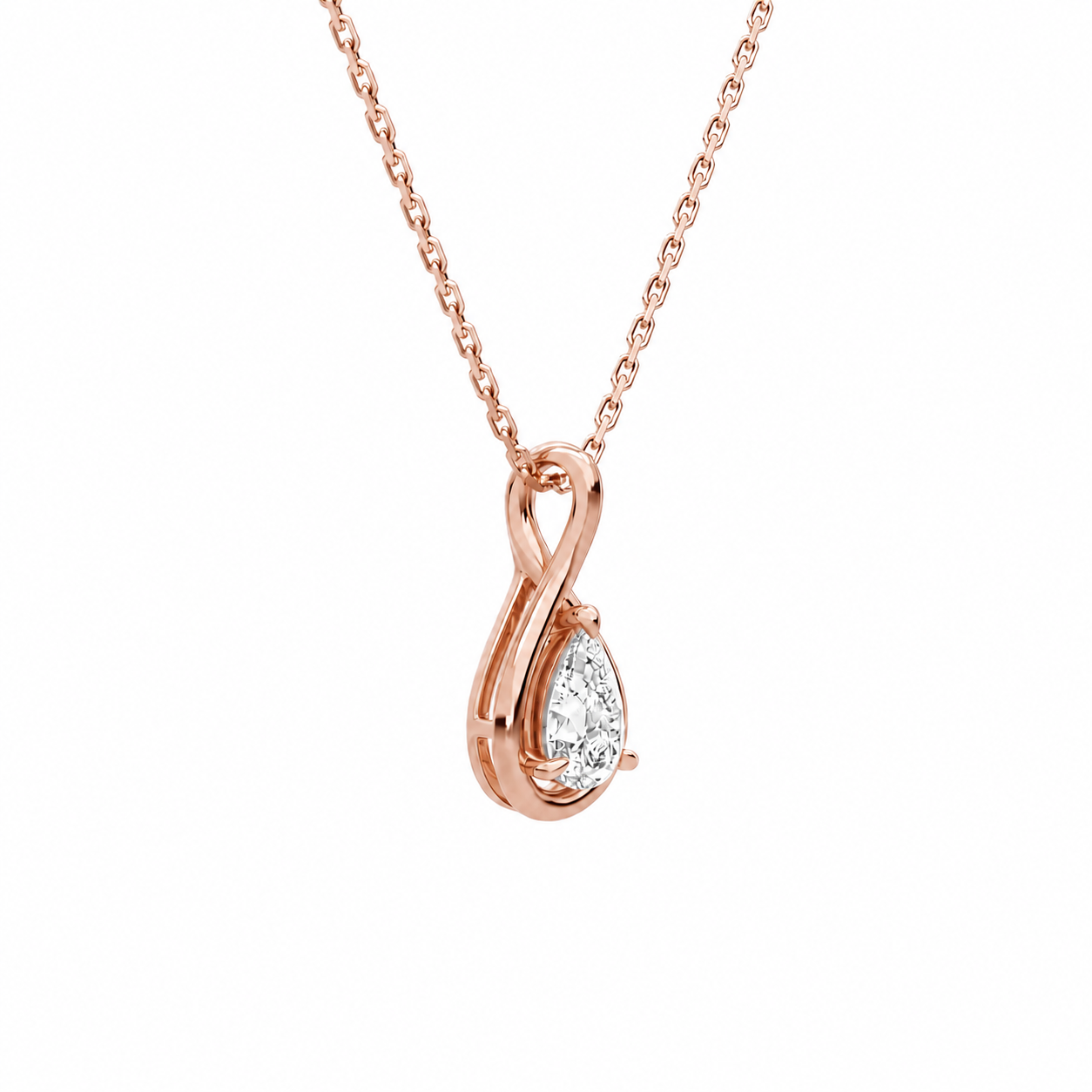 Auralie Pear Solitaire Twist Diamond Pendant Necklace in 14K Rose Gold second product view