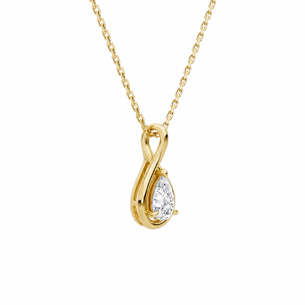 Auralie Pear Solitaire Twist Diamond Pendant Necklace in 18K Yellow Gold second product view