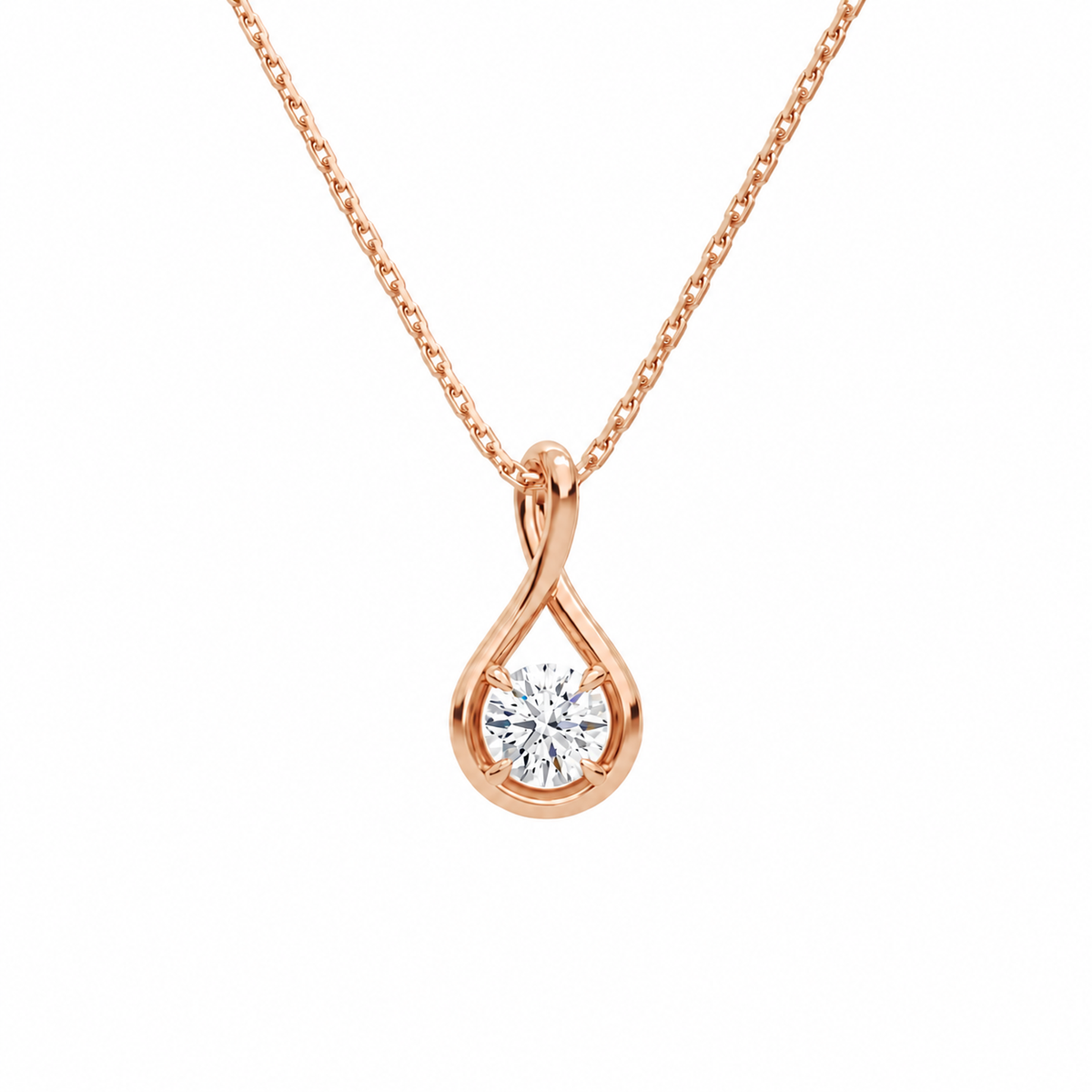 Auralie Round Solitaire Twist Lab-Grown Diamond Pendant Necklace in 14K Rose Gold, front view