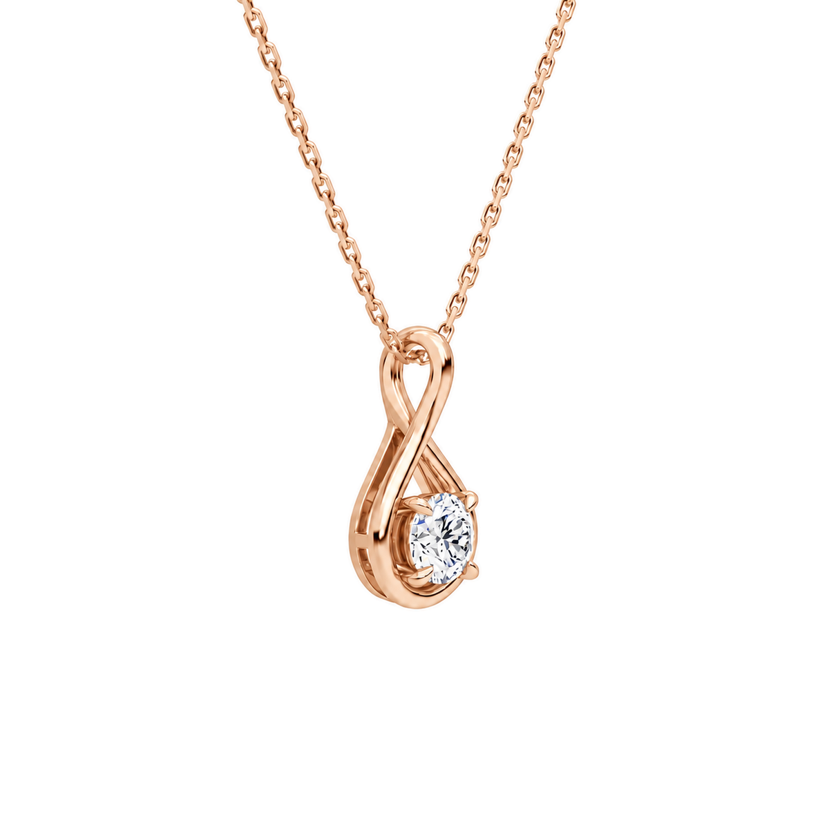 Auralie Round Solitaire Twist Lab-Grown Diamond Pendant Necklace in 14K Rose Gold, alternate product view