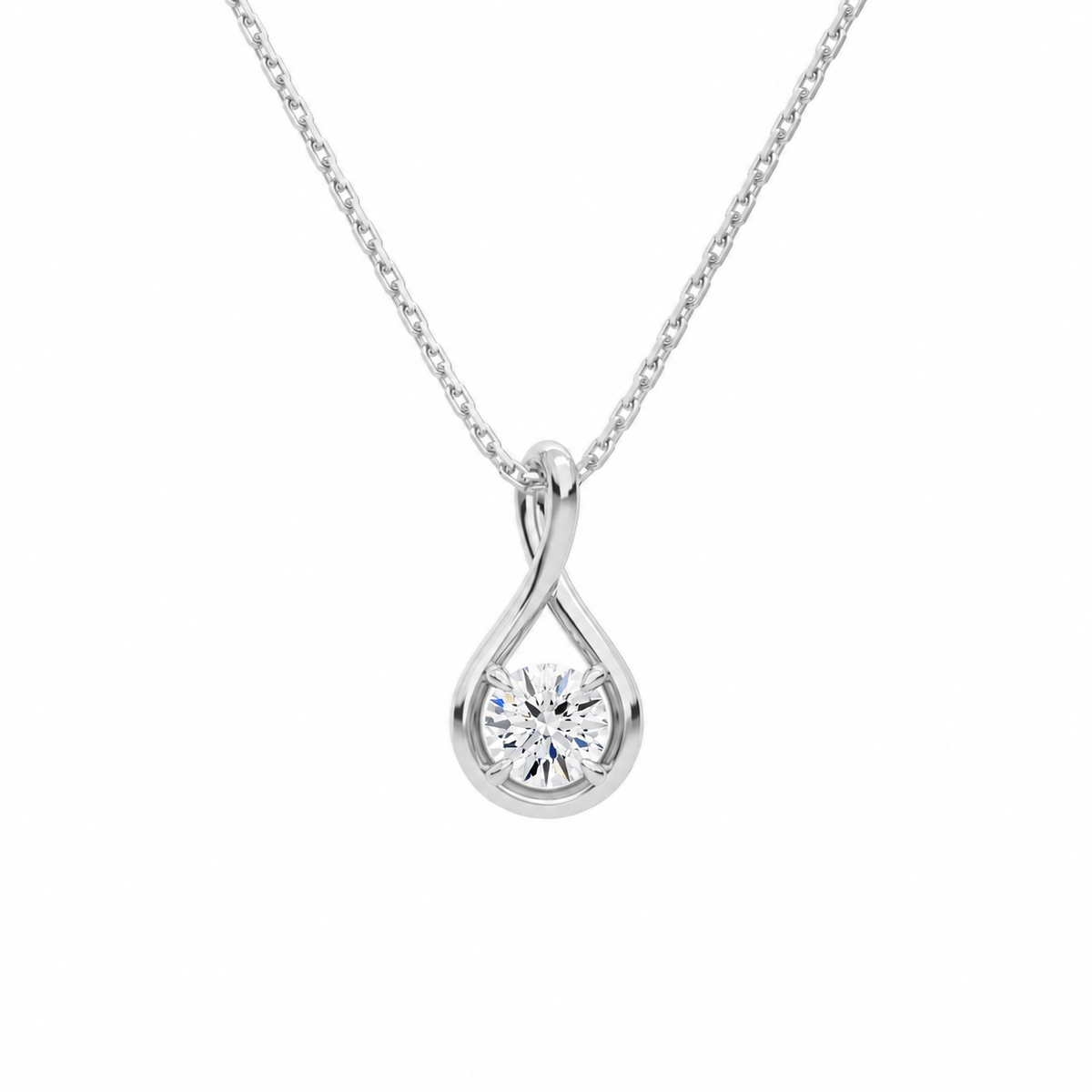 Auralie Round Solitaire Twist Lab-Grown Diamond Pendant Necklace in 14K White Gold, front view