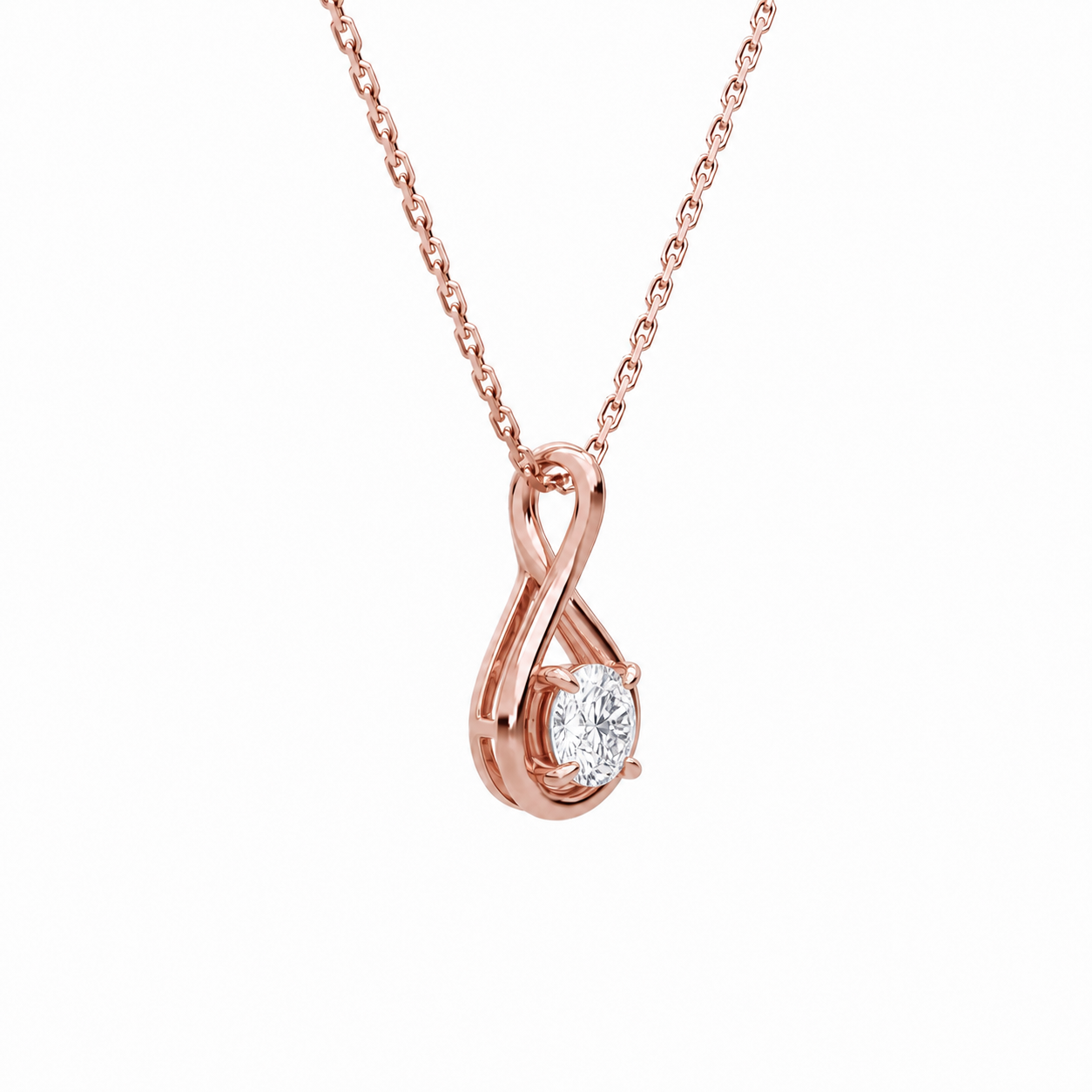 Auralie Round Solitaire Twist Diamond Pendant Necklace in 14K Rose Gold second product view