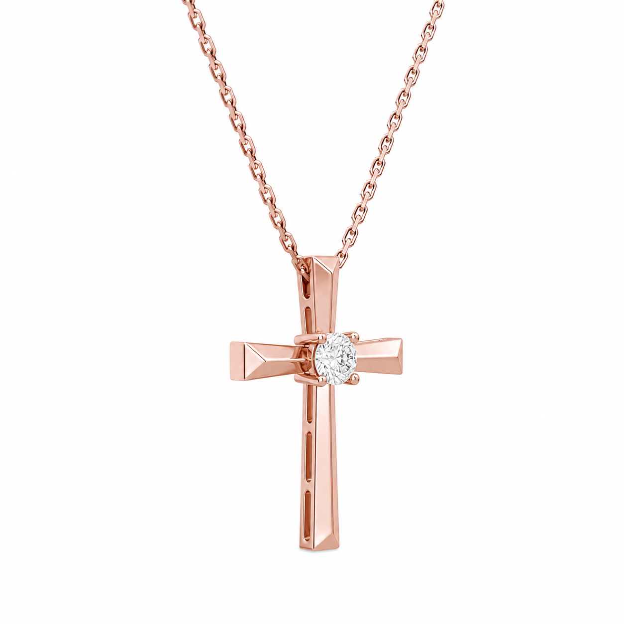 Marlowe Solitaire Cross Diamond Pendant Necklace in 14K Rose Gold second product view