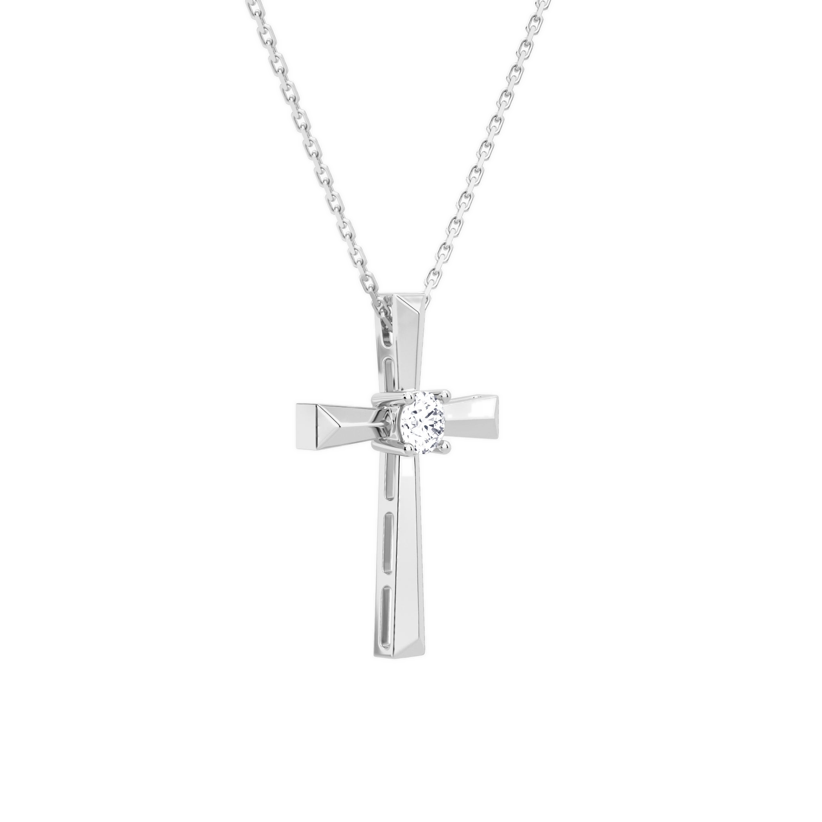 Marlowe Solitaire Cross Diamond Pendant Necklace in 18K White Gold second product view