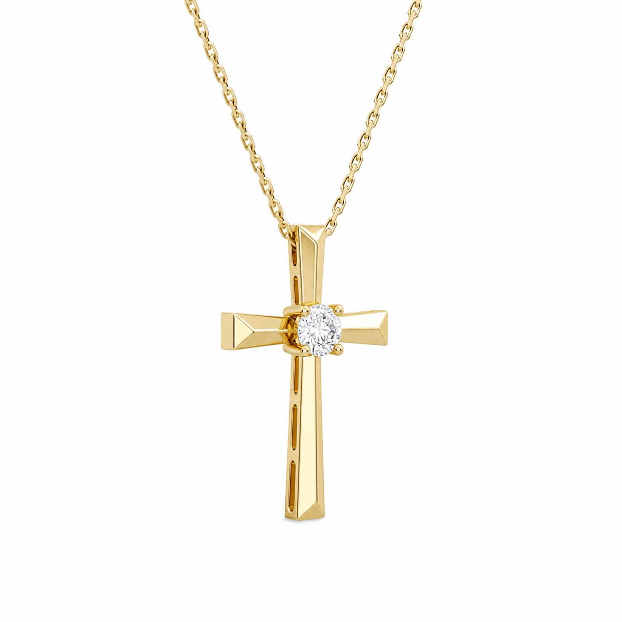 Marlowe Solitaire Cross Diamond Pendant Necklace in 14K Yellow Gold second product view