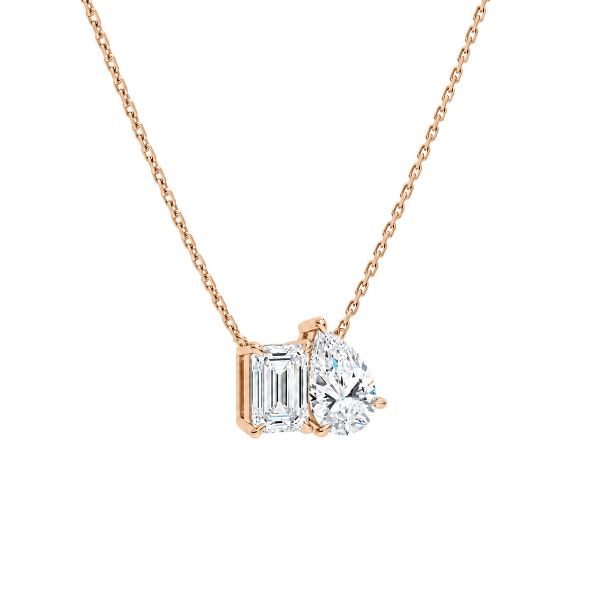 Aviana Emerald & Pear Toi Et Moi Lab-Grown Diamond Necklace in 14K Rose Gold, alternate product view