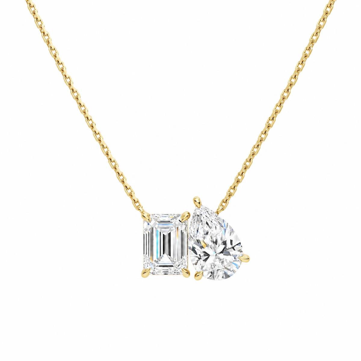 Aviana Emerald & Pear Toi Et Moi Lab-Grown Diamond Necklace in 14K Yellow Gold, front view