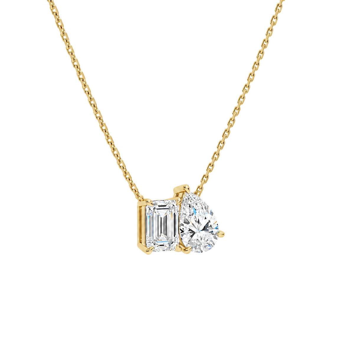 Aviana Emerald & Pear Toi Et Moi Lab-Grown Diamond Necklace in 18K Yellow Gold, alternate product view