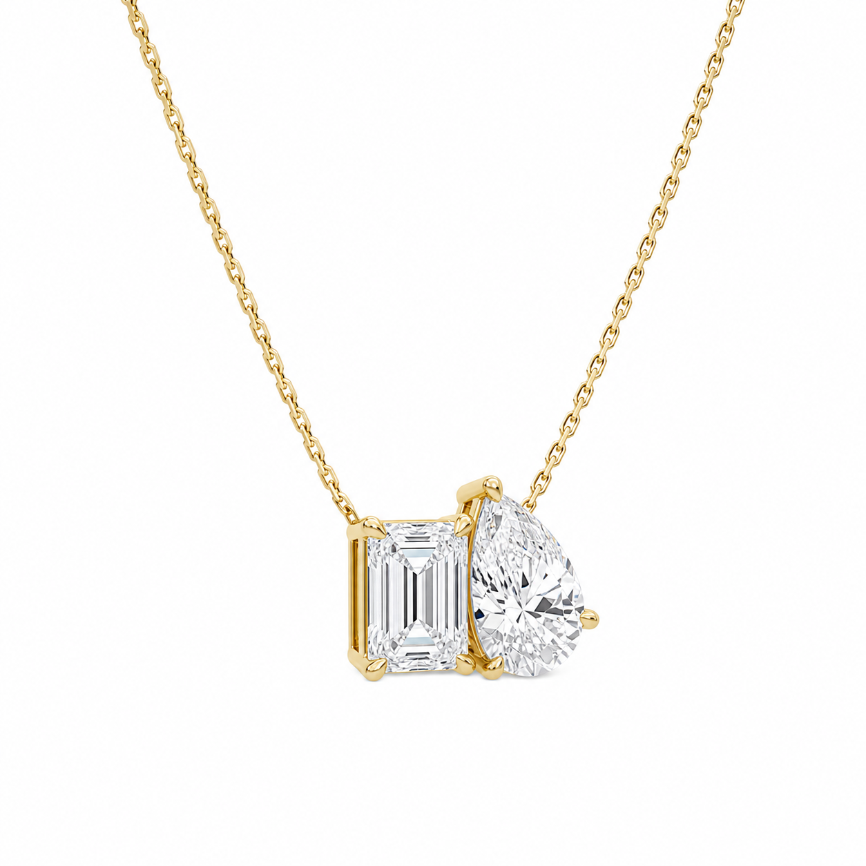 Aviana Emerald & Pear Toi Et Moi Diamond Necklace in 14K Yellow Gold second product view