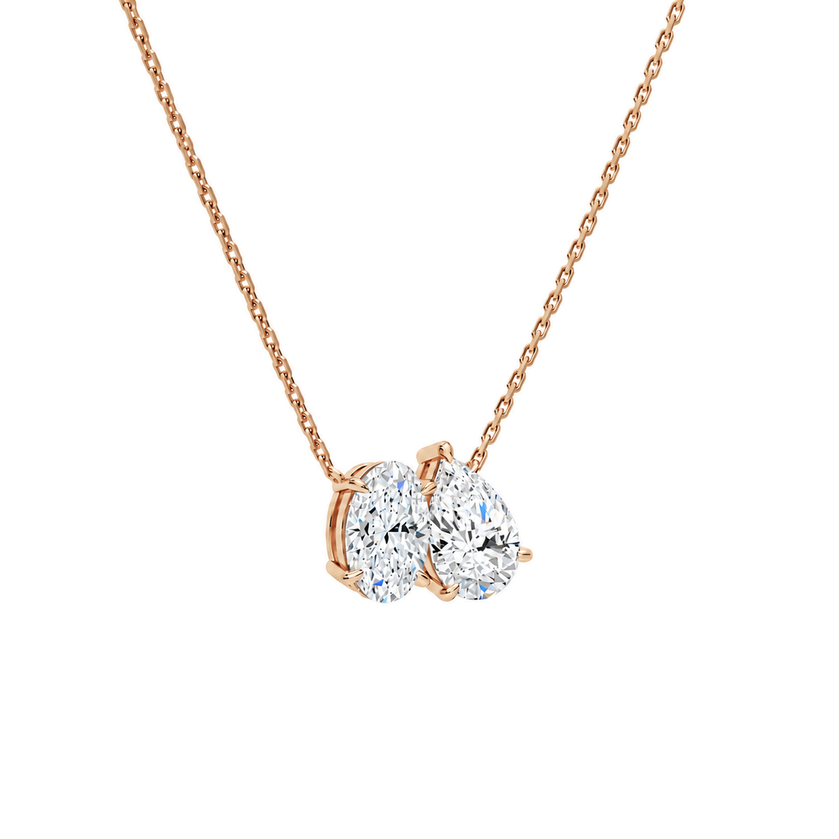 Aviana Oval & Pear Toi Et Moi Lab-Grown Diamond Necklace in 14K Rose Gold, alternate product view