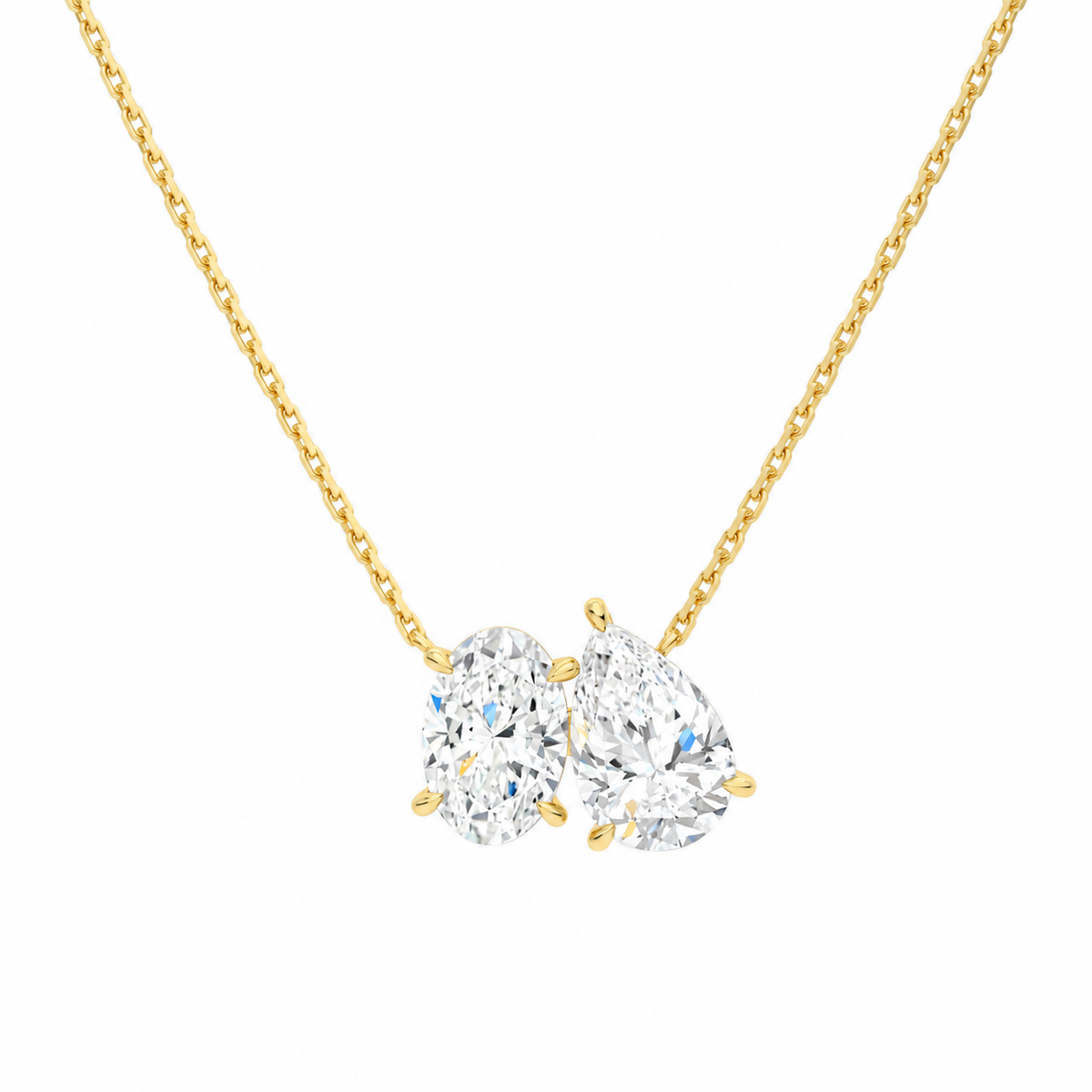 Aviana Oval & Pear Toi Et Moi Lab-Grown Diamond Necklace in 14K Yellow Gold, front view