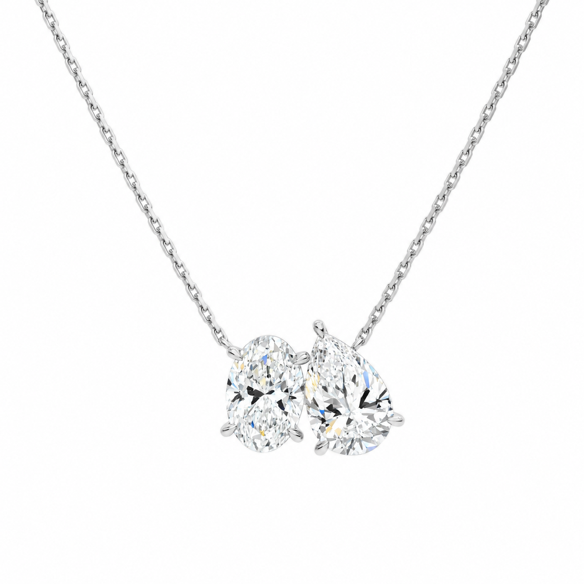 Aviana Oval & Pear Toi Et Moi Lab-Grown Diamond Necklace in 18K White Gold, front view